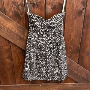 Brown and White Strapless Patterned Mini Dress by Shoshanna